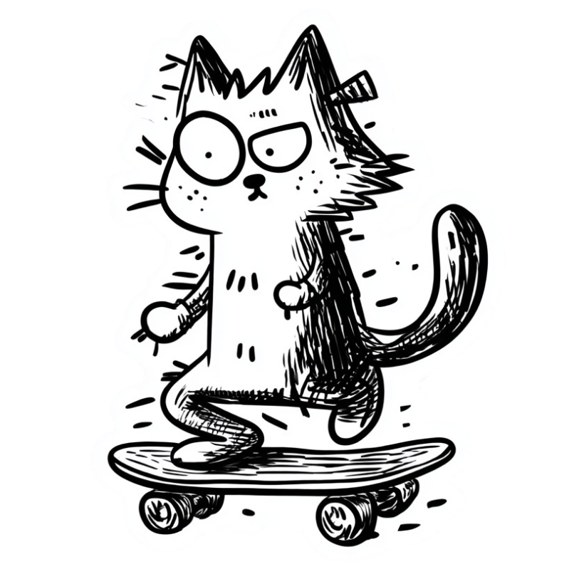 Sticker gato patineta